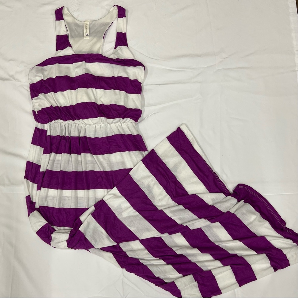 Pink Owl Racerback Tank-top Purple & White Maxi Dress